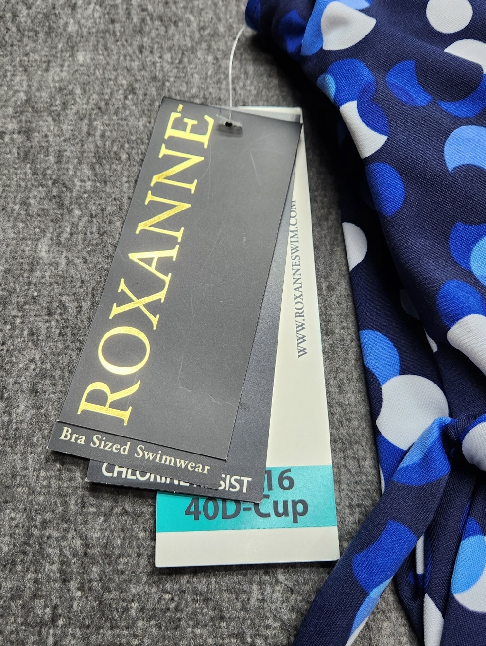 Roxanne Swim Dress One Piece Blue Polka Dot 40D Size 16 Tummy Control - Picture 8 of 9